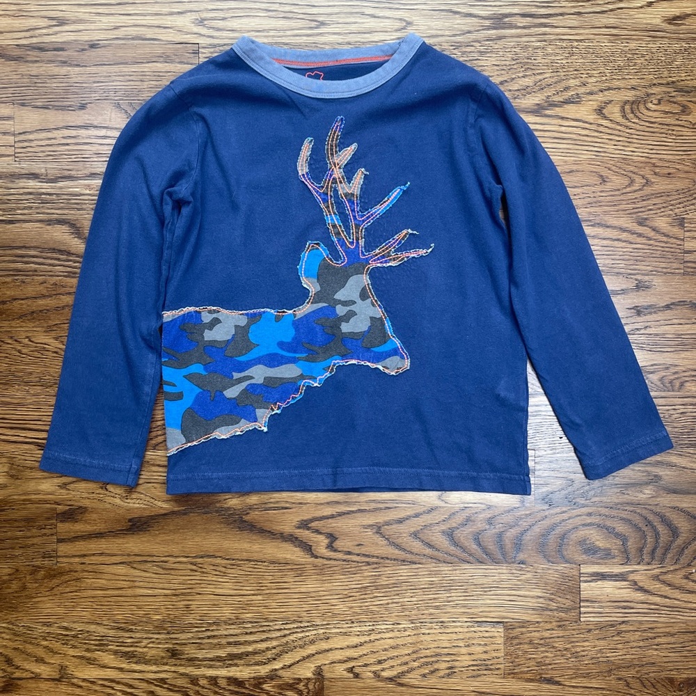 Mini Boden Boys Camo Deer Appliqué Shirt Size 5 Hunting